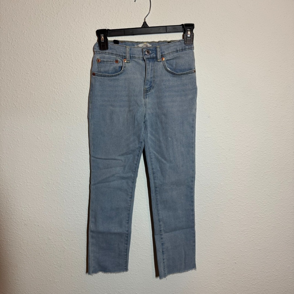 Levi's High Rise Ankle Straight Jeans Girls 24x23.5‎ Blue Denim Raw Hem Cropped